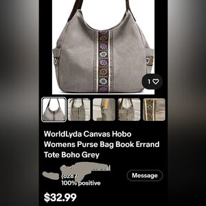 WORLDLYDA Canvas Hobo Bag - Gray